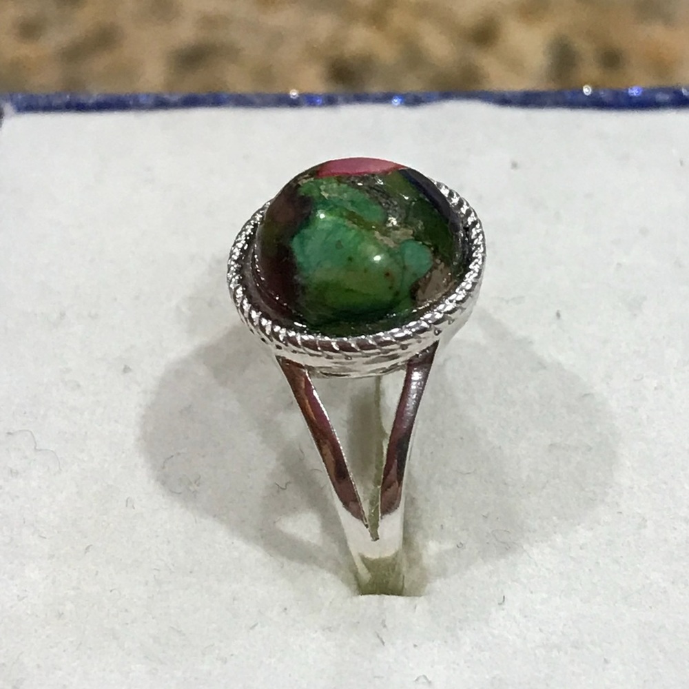 Multi Color Copper Turquoise Silver Ring - image 2